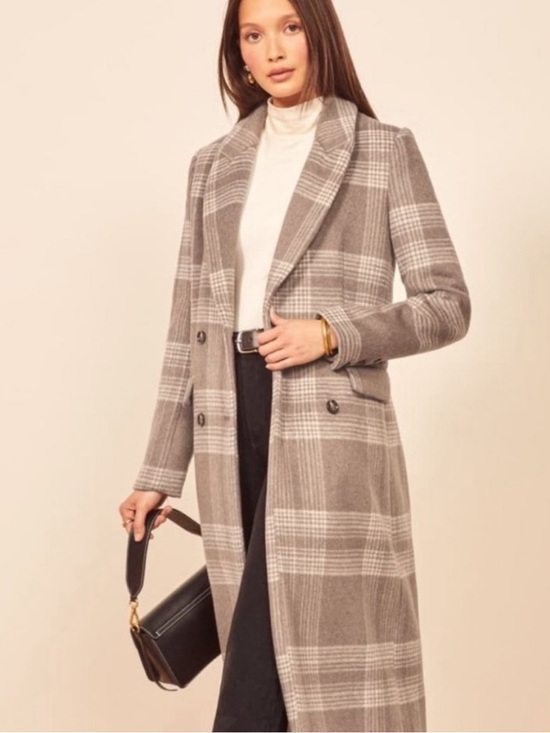Reformation Jackets & Blazers - Reformation York Double Breasted Wool Blend Long Coat Brown Plaid Small